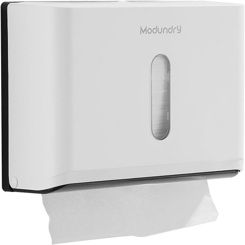 Modundry Paper Towel Dispensers Wall Mount: Multifold Tri-Fold Paper Towel Holder, No Drilling Install, Commercial Hand Towel Dispenser for Bathroom, Restroom, Office, Home, White - Image 1